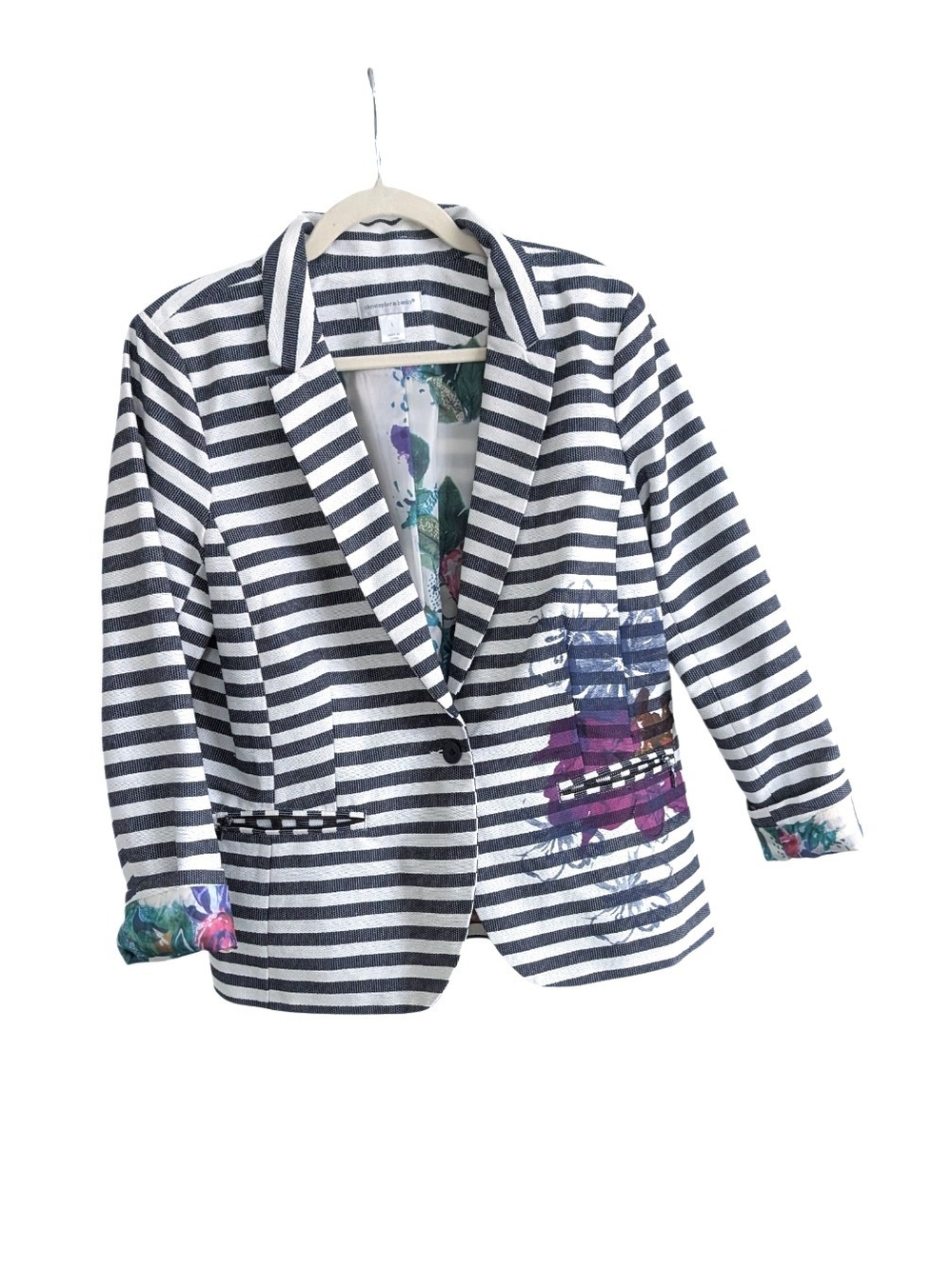 Christopher & Banks Striped Floral Accent Blazer Jacket Size L